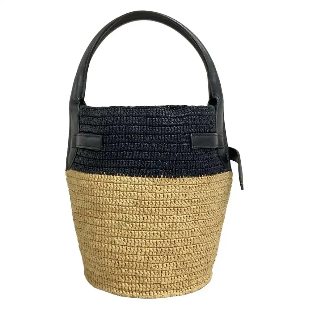 Celine Big Bag Nano Bucket Handbag Light Brown Black Raffia Leather